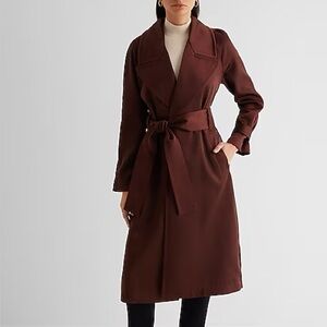 New Express Satin Belt Trench Coat Chocolate Brown Size XS